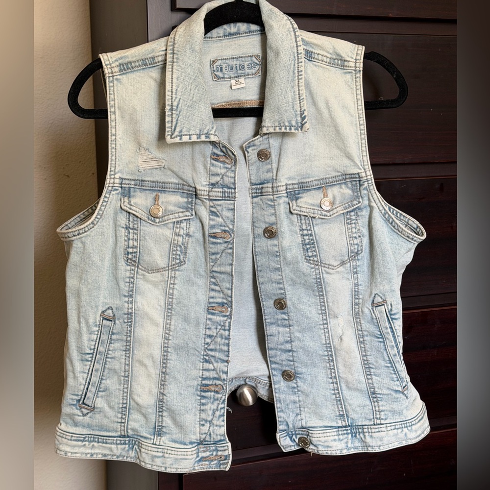 Maurices Light Wash Denim Vest Jacket - Pale Blue
